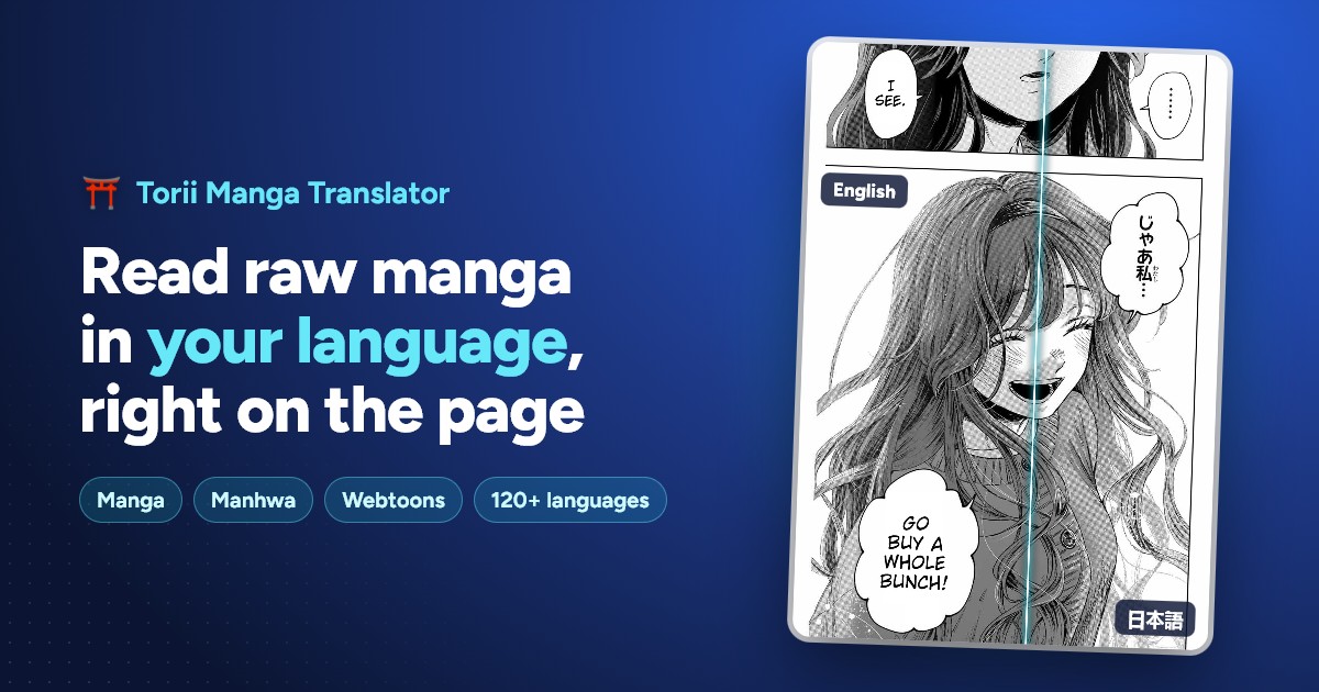 Screenshot of Torii Translate, AI manga translator for raw manga, manhwa and webtoons in one click